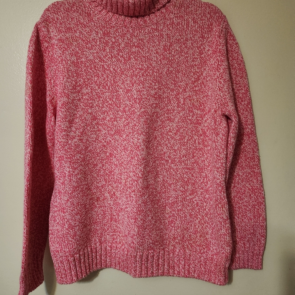 Lands End Pink White Chunky Turtleneck Sweater XL New